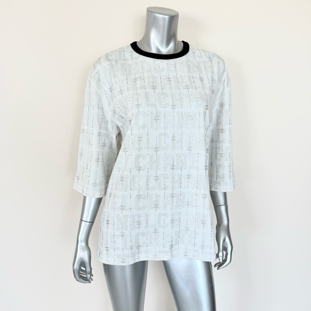 CHANEL rhinestone women white t-shirt size 38 FR or 6 US Authentic